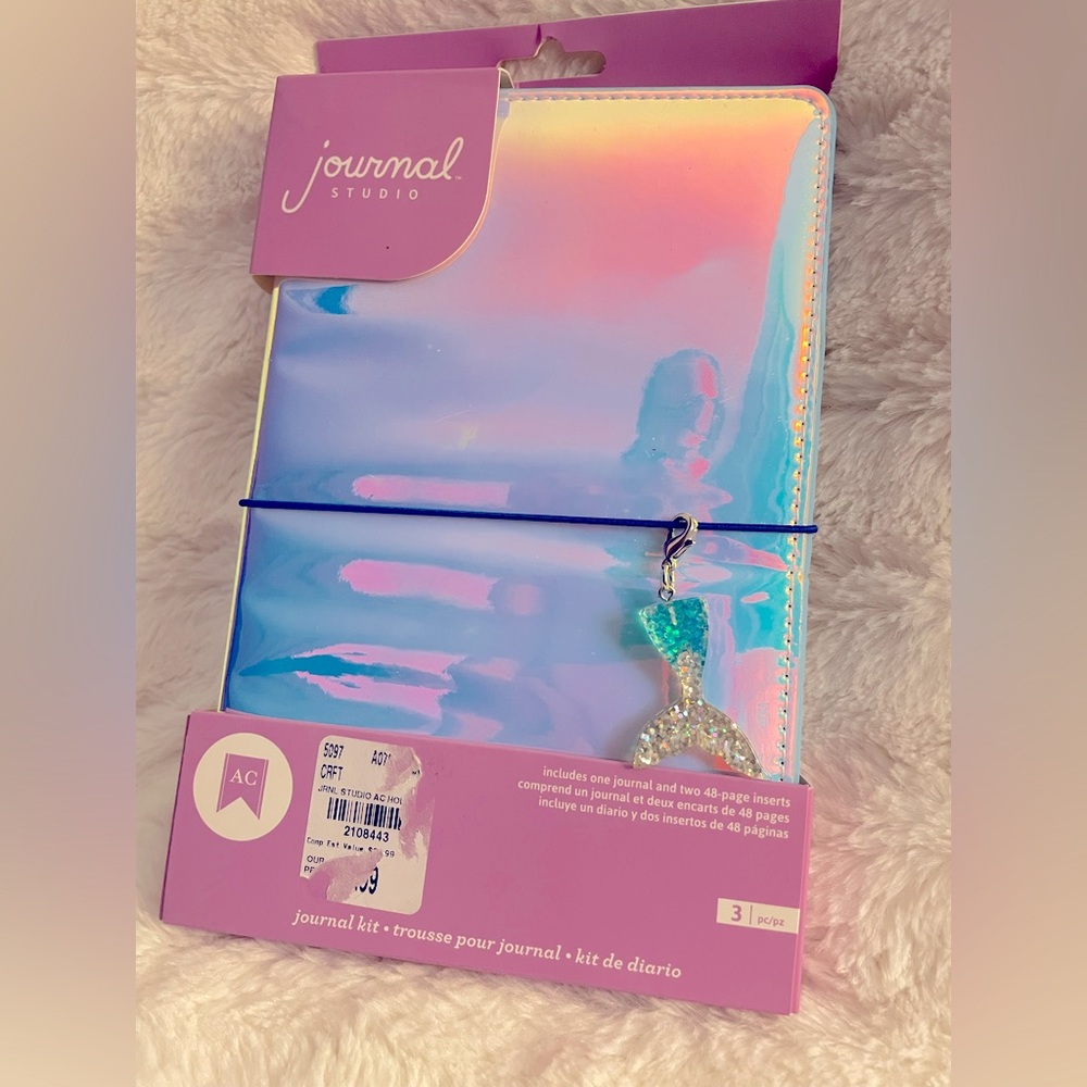 Iridescent travelers notebook w/ 2 notebook inserts and the cutest mermaid charm